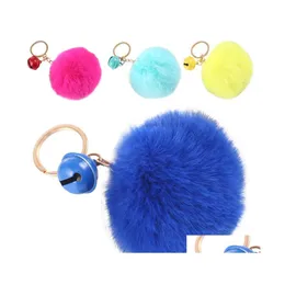Key Rings Creative Bell Pompom voor Lady Fluffy Plush Keychains Faux Rabbit Fur Ball Keyfobs Holder Fashion Accessoires P153FA Drop D Dhing