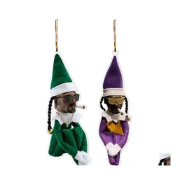 Dekoracje świąteczne Snoop na półce fioletowe zielone zabawki lalki wisiorki akrylowe ozdoby do torby