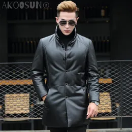 Erkekler Deri Sahte Akoosun Kış Orijinal Koyun Dinleri Ceket Ceket Uzun Kalın Sıcak Parka Homme Dış Giyim T-01-1737 KJ1612