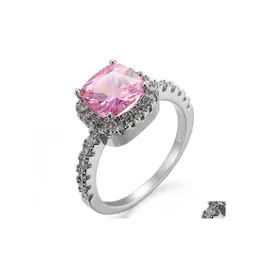 With Side Stones Luckyshine Christmas Holiday Gift Square Pink Kunzite White Topaz Gemstone 925 Sterling Sier For Women Cubic Zircon Dhogo