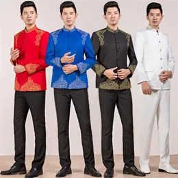 Herrdräkter 2023 ankomst smal broderi kinesisk tunika kostym män set med byxor mens bröllop brudgum formell klänning byxa