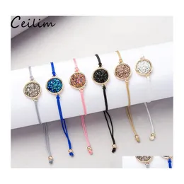 Charm Bracelets Handmade Crystal Quartz Druzy Bracelet Arrival Colorf Natural Stone Rope Bangles For Women Summer Beach Jewelry Drop Otfib