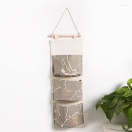 Storage Boxes Marbling 3 Pockets Wall Hanging Bags Cotton Linen Door Organizer Pouch Bedroom Home Decoration Kitchen Bathroom