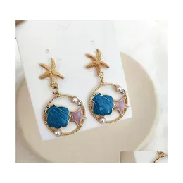 Dangle Chandelier Fashion Jewelry S925 Sier Post Starfish Earrings Star Shell Pattern Elegant Stud Drop Droviour Devision DH7CR