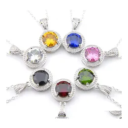 Pendant Necklaces Luckyshine 10 Pcs 1Lot Women Jewelry Round Vintage Mticolor Topaz Gemstone 925 Sier Zircon Mm With Drop Delivery Pe Dhxvr