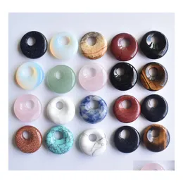 Charms 18mm diverse Natural Stone Crystals GOGO Donut Rose Quartz Pendants P￤rlor f￶r smycken som g￶r grossistdrop.