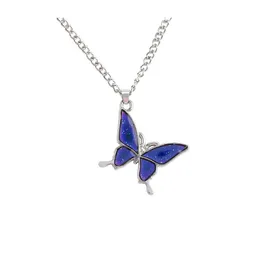 Pendant Necklaces Fashion Blue Butterfly Temperature Sensing Necklace Bracelet Link Chain For Women Girls Jewelry Drop Delivery Penda Othwu