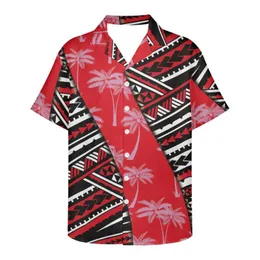 Men's Casual Shirts Latest Design Men's Summer Shirt Polynesian Traditional Tribal Pattern Palm Tree Print Hawaiian Style V-neck Short