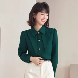 Damenblusen, grünes Hemd mit Knöpfen, Damenoberteile und lange Ärmel, Damenbekleidung, 2023, neueste Mode, schicke Damenbluse, Korea-Strickjacken