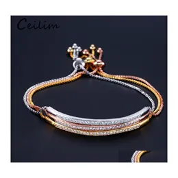 Bracciale regolabile in oro rosa con catena a maglie per le donne Ragazze Captivate Bar Slider Cz Braccialetti con zirconi Gioielli di moda Drop Delive Otcfe