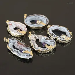 Pendant Necklaces Fashion Natural Geode Quartz Leopard Druzy Nature Slice Stone In Middle Crystal
