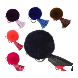 Key Rings Artificial Rabbit Fur Jewelry Fashion Fluffy Plush Ball Keychains Cute Tassel Pompom Keyring Bag Charm For Women Drop Deliv Dhjgf