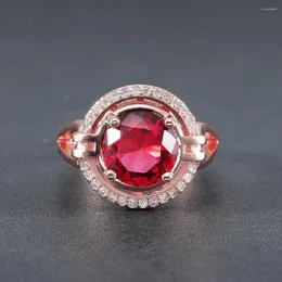 Wedding Rings Luxury Rose Red Zircon Ring Charming Gold Plated Cubic Zirconia Women Crystal Engagement Jewelry