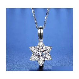 Yove Collane con ciondolo Trendy 1ct d Colore Vvs1 Moissanite Fiocco di neve per donna Collana in argento sterling 925 con diamanti Sier Gra Pass Test Drop Deliv Dhw