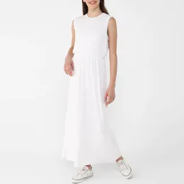 エスニック服の女性ドレス2023セクシーなO-Collarの袖なしカジュアルベストドレスローブスリムウエストソリッドホワイトエレガントなイスラム教徒の衣服
