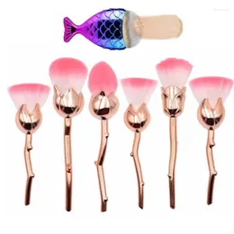 Makeup Brushes AiceBeu 6pcs Set Multicolored Rose Flower Shape Make Up Foundation Powder With Mermaid Big Fish Brush