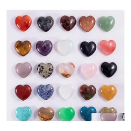 Stone 25mm Love Hearts Natural Crystal Craft Seven Color Turquoise Rose Quartz Naked Stones Heart Ornaments Handhandtag Pieces Drop DH7UO