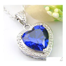 Pendant Necklaces Wholesale Brand 10Pcs Luckyshine Blue Topaz Gems 925 Sier Women Jewelry Cubic Zirconia Heart Pendants Add Chain Dr Dh46K