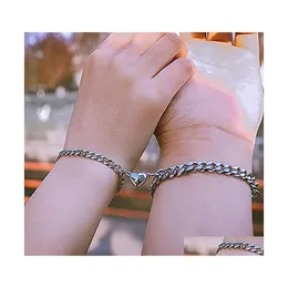 Charm Bracelets Magnetic Chain Couple Love Heart Attraction Relationship Matching Friendship Bracelet Jewelry Drop Delivery Othbd