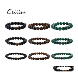 Beaded Strands 6Mm 8Mm10Mm Est Design Tiger Eye Malachite Onyx Beads Bracelet Natural Stone Jewelry Stretch Energy Yoga Gift Romant Otaf6