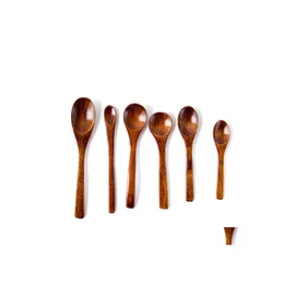 Spoons Eco Friendly Natural Wooden Spoon Coffee Stir Tea Soup Sugar Honey Dessert Appetizer Seasoning Bistro Small Drop Delivery Hom Dhoar