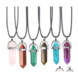 H￤nge halsband kvinnor m￤n natursten hexagonal column crystal pendants halsband smycken sl￤pp leverans otc4k