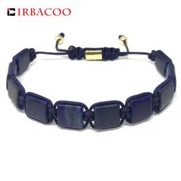 Urok bransolety Irbacoo luksusowe męskie bransoletka czarna niebieska koraliki naturalne lapis makrame z nylonową nitką na prezent biżuterii