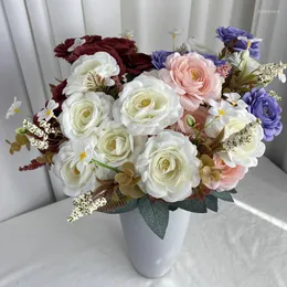 装飾的な花シミュレートされた露の蓮のシルクフェイクブーケバレンタインデーギフトホームベッドルームデコレーション人工花レッドブルー