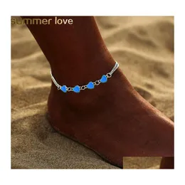 Anklets Bohemia Luminous Heart Pendant للنساء سوار Pentagram النجمة على ساق عاشق Anklet Fashion Female Drop Dropr