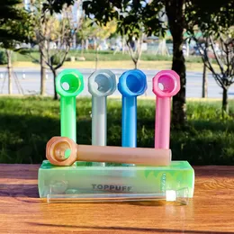 TOPPUFF Pipa da fumo Glow In The Dark Pipa ad acqua avvitabile top puff Vetro Shisha Acrilico Bong Tabacco Tubi per erbe Narghilè Pistola Porta erbe portatile