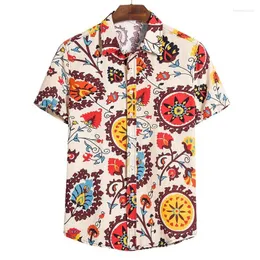 メンズカジュアルシャツメンズ衣類2023夏の印刷半袖シャツメンズ韓国トレンドラペルトップカミザパラホンブル