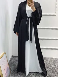 Etnik Kıyafet Dubai Abaya Kimono Kalın Saten Açık Ön Müslüman Kadınlar Müiliye Elbise Pufll Kollu Duster Hartigans İslami Giysileri Türkçe