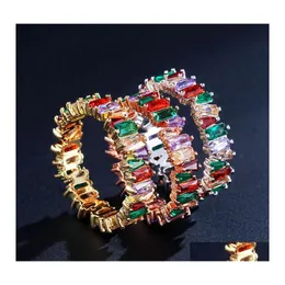 Ringas de banda colorf mulheres arco -íris baguete cz anel cubic zirconia ouro cheio eternity noivado jóias de jóias entrega otrx8