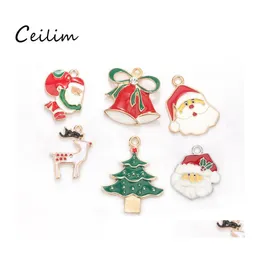 Charms Colorf Santa Claus Bell Christmas Tree For Necklace Bracelet Diy Jewelry Findings 10Pcs/Lot Drop Delivery Components Otsb5