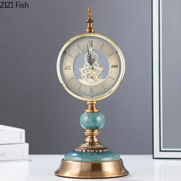 Table Clocks Desk & Mechanical Gear Clock Silent Sweep Needle Living Room Decoration European Tabletop Timepiece Vintage Home Decor