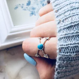 Pierścienie opaski dla kobiet/925 srebrny/pierścień niebieski kamień pusty pająk kształt punkowy projekt palec biżuteria rozmiar 7 worków wlać femme