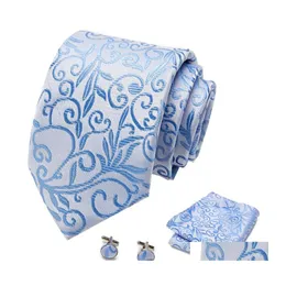 Neck slips Set Business for Men Silk Ties Dots Slips Plaid Cufflinks Wedding Fashion Accessories 145cm Drop Delivery Otqd2