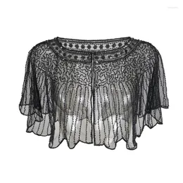 Halsdukar vintage kvinnor randiga 1920 -tals sjal wraps pärlstav paljett deco afton cape bolero klaff täcker mesh rygg