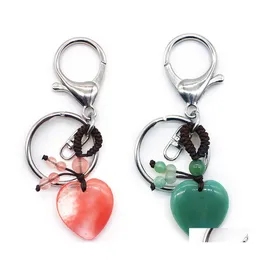 Key Rings Heart Stone Natural Gemstone Healing Crystal Quartz Keychain Love Wish for Women Jewelry Drop Delivery Dhaw6