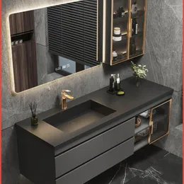 Bath Accessory Set Customized Luxurious Rock Plate One-piece Basin Bathroom Cabinet Combination Modern Simple Washstand Solid Wood Washbasin