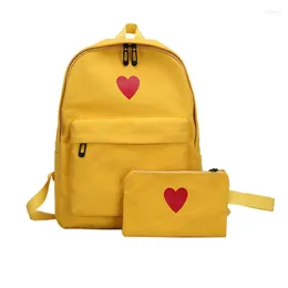 학교 가방 2023 캐주얼 캔버스 인쇄 하트 옐로우 백팩 한국 스타일 학생 여행 가방 소녀 노트북 rucksacks