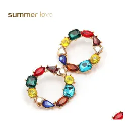 후프 Huggie Bohemian Colorf Crystal Circle Earrings 놀라운 금 큰 무지개 귀이 고품질 한국 디자인 Dr Otese