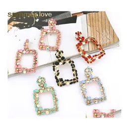 Charm Crystal Stone Big Square Square Drop أقراط الذهب Sier Color Round Round Round for Women Gift Jewelry Delivery OTNW4