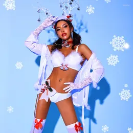 Scena zużycie kostiumów świątecznych baru nocnego baru ubrań kobiety tancerze gogo stroje seksowne białe bikini zestawy dqs8486