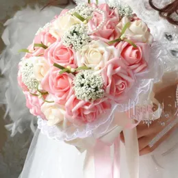 Bröllopsblommor vackra lila bukett handgjorda brudblomma buketter konstgjorda pärlor ros