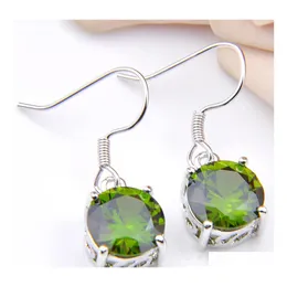 Dangle Chandelier Luckyshine 925 Sterling Sier Green Peridot w kształcie okrągłego przyjęcia weselnego Karki dla kobiet cyrkon 10 mm Dro dheeh