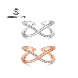 Band Rings CZ Infinity Symbol Cuff Ring Micro Inlayed Cubic Zircon for Women Gold Sier Engagement Wedding Finger Jewelry Gift De Dhuwd