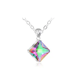 Pendant Necklaces Luckyshine Women Square Rainbow Natural Mystic Topaz Gems Sier Necklace Party Holiday Jewelry Gift Drop Delivery Pe Dhen9