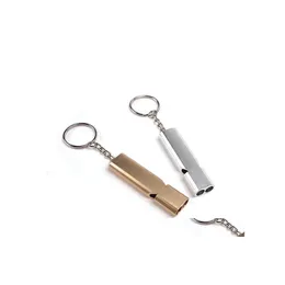 Nyckelringar Kedjan Emergency Whistle Double Tube Safety Survival Whistles Keyrings For Dog Training Outdoor Handing Cam DHS Drop Deliver Dhzpy