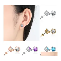 Stud coreano donna Cz corona orecchini di lusso Sier oro chiaro viola blu cubic zirconia diamante orecchini per gioielli moda ragazza Dro Otxi9
